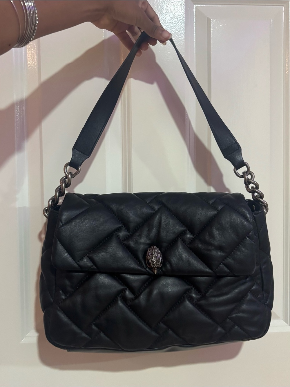 Black Quilted Shoulder Bag with Chain Detail
